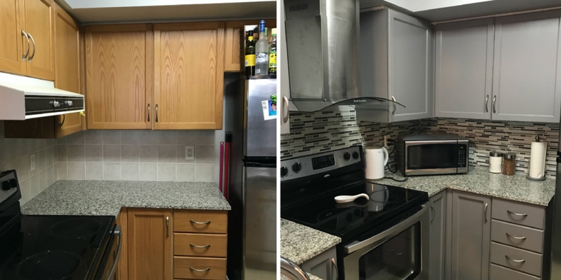 Painting Kitchen Cabinets, Grey Painted Cabinets Before And After