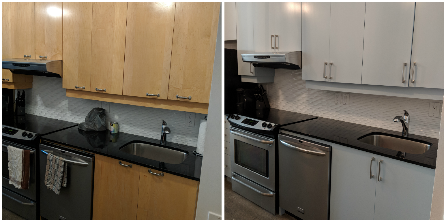 before and after painting inside kitchen cabinets