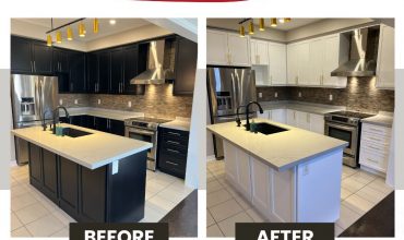 Dark Kitchen Cabinet Painting Transformation to White Thumbnail