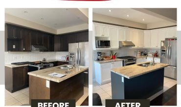 White Cabinets Grey Island Refinishing And Painting Thumbnail