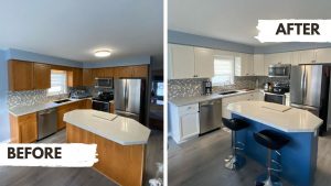 Oak Cabinets Painted White With Blue Island